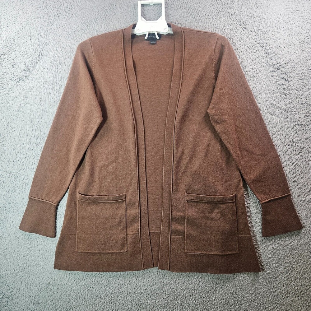 Carlisle Collection Open Front Cardigan Women Small Cotton Nylon Cashmere Brown